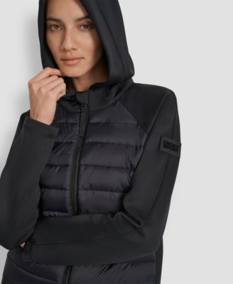 Women's High Low Hem Scuba Mixed Quilted Puffer Jacket