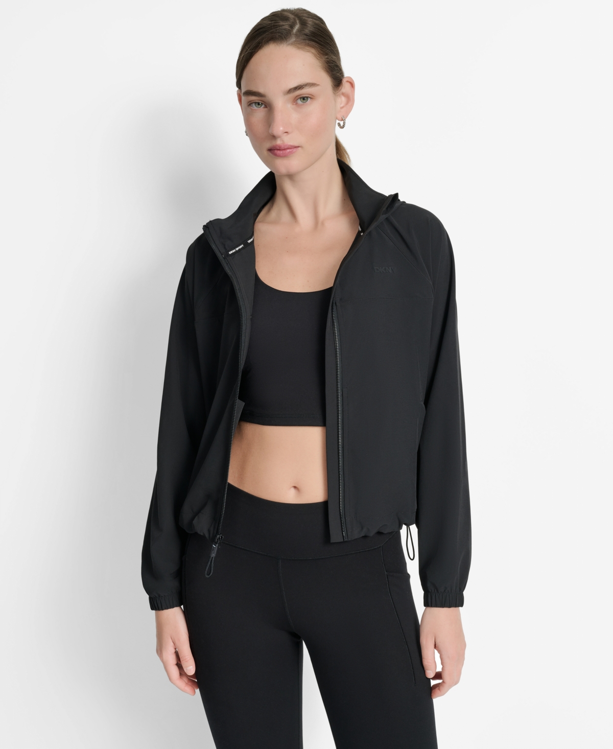 Dkny Women's Hooded Jacket With Logo Elastic Detail In Blue