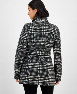 Juniors' Plaid Micro-Fleece Belted Jacket