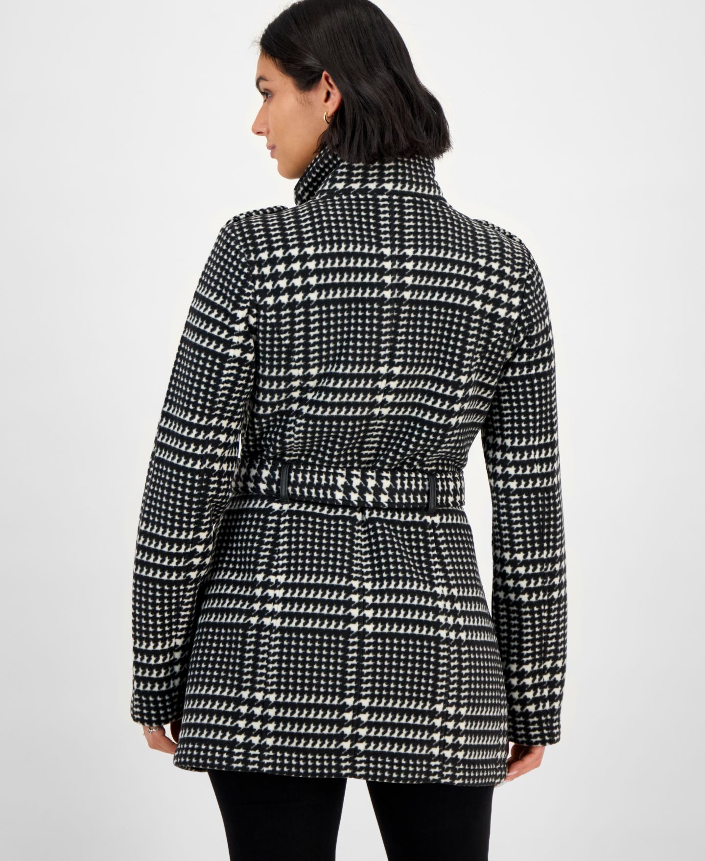 Женская куртка BCX Plaid Double-Breasted Belted, цвет: Чёрный / Белый — фото 2