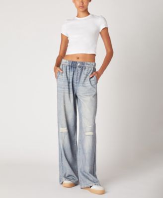 Women's Wide Leg Knit Denim Pants