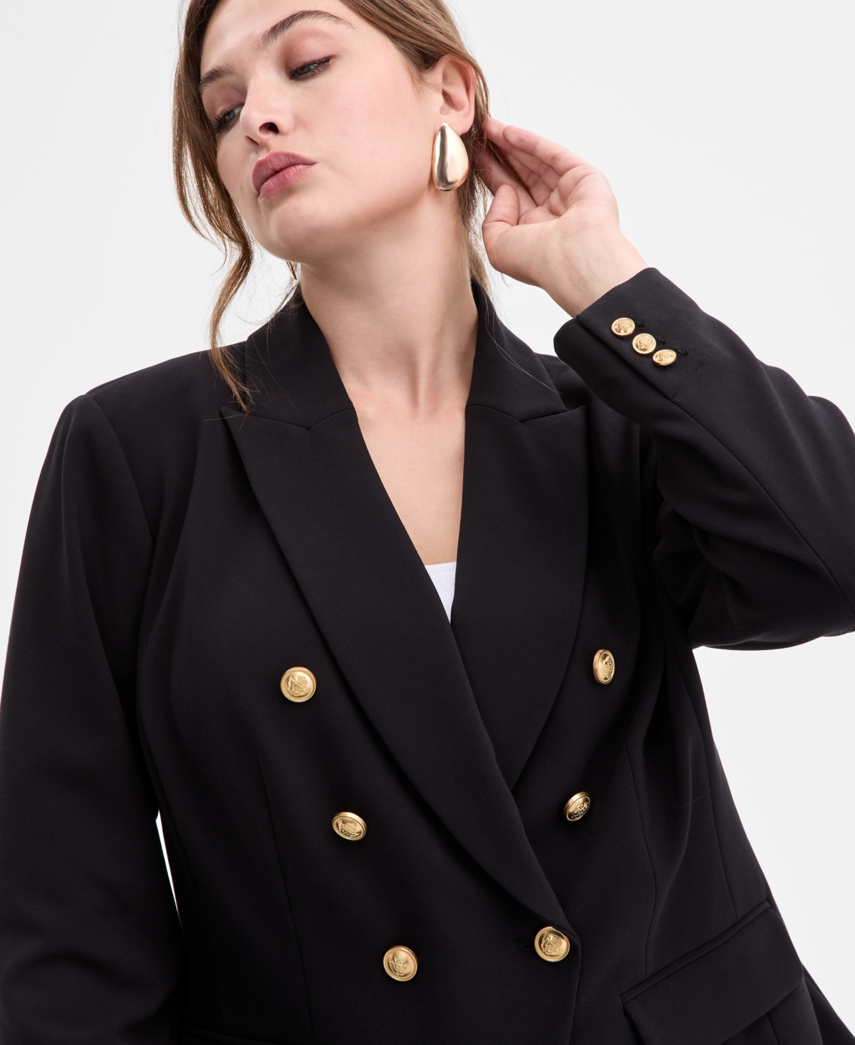Inc International Concepts Plus Size Faux Double-breasted Blazer, Macy's Exclusive In Black
