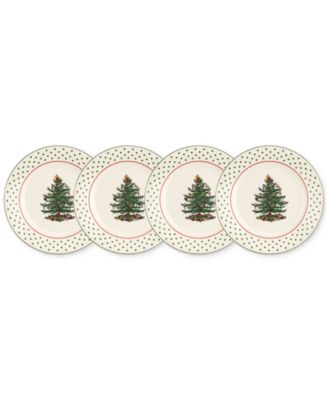 Spode - Christmas Tree Polka Dot Earthenware Dessert Plates, Set of 4