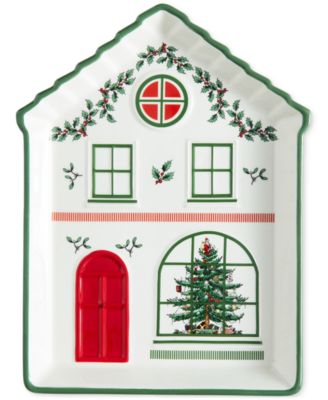 Spode - Christmas Tree Christmas Village Tidbit Tray, Green