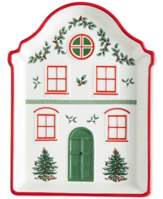 Spode - Christmas Tree Christmas Village Tidbit Tray, Red