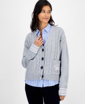 Women's Cable-Knit Varsity Cardigan