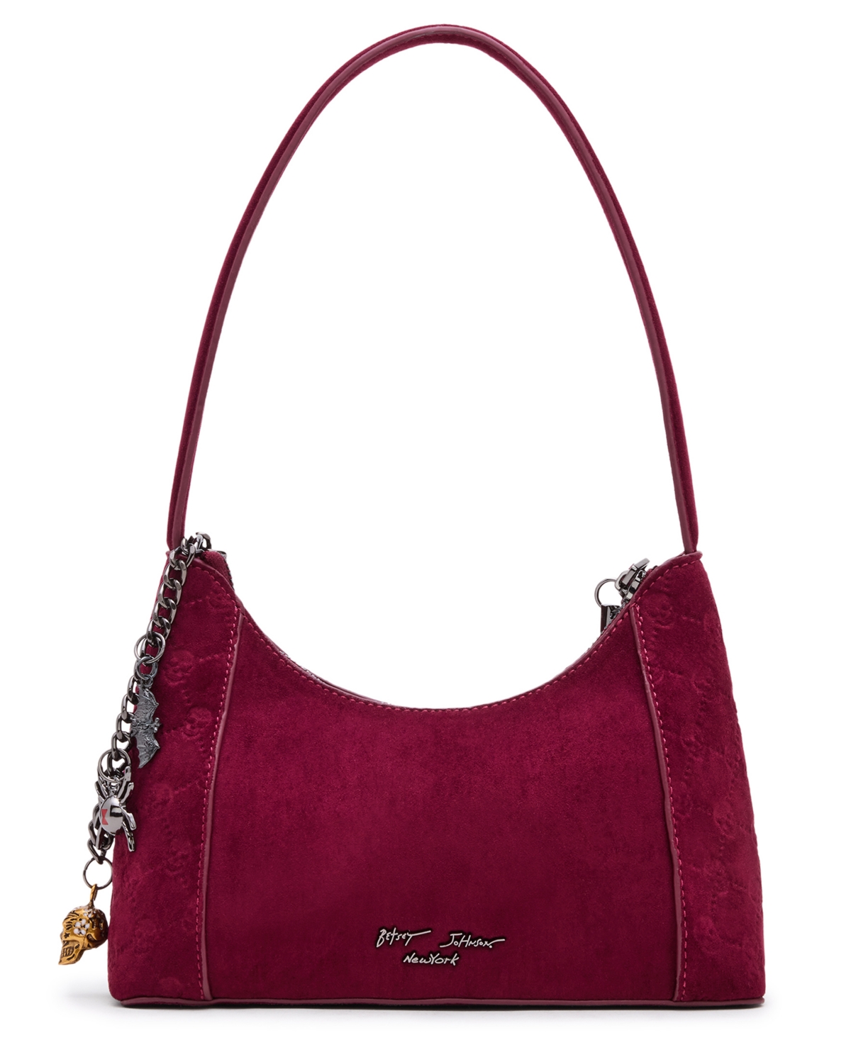 Betsey Johnson Headliner Deboss Top Zipper Shoulder Bag In Red