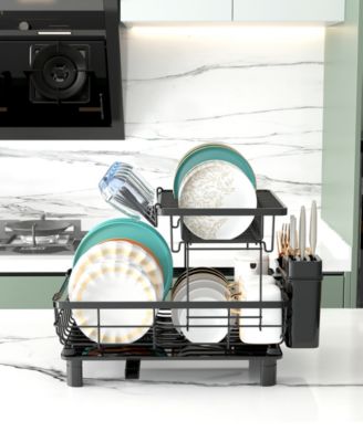 2-Tier Detachable Dish Drying Rack Stainless Steel Rack with Cutlery Box and Cup Holder