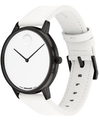 Unisex Face Swiss Quartz White Leather Watch, 39mm