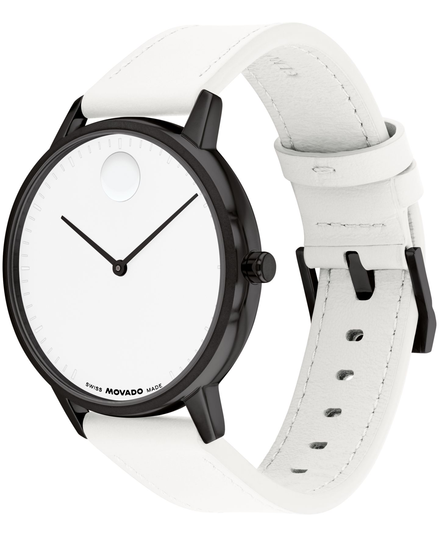 Часы Movado Unisex Face Swiss Quartz White Leather Watch, 39mm — фото 3