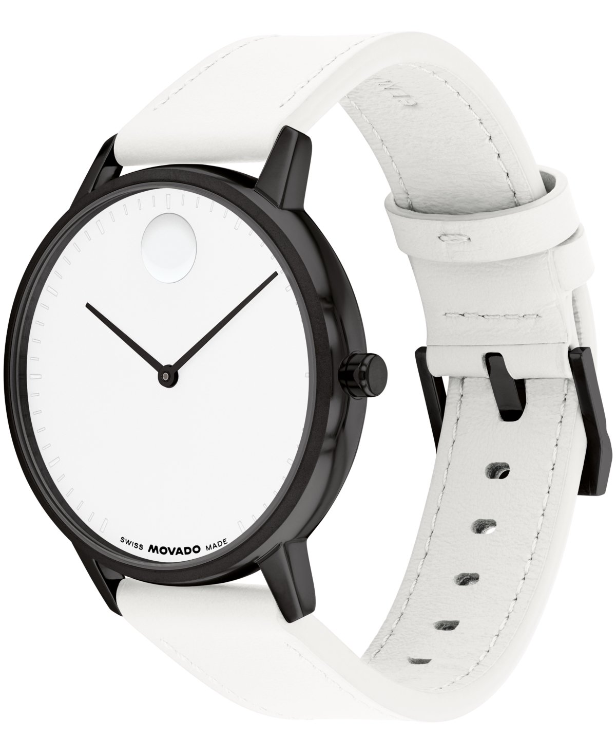 Movado Unisex Face Swiss Quartz White Leather Watch, 39mm In White
