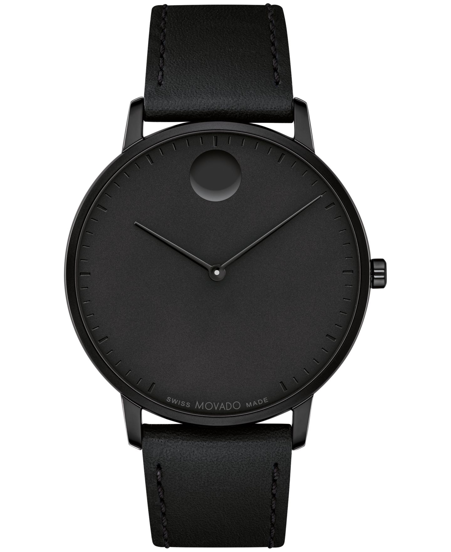 Часы Movado Unisex Face Swiss Quartz Black Leather Watch, 41mm — фото 1