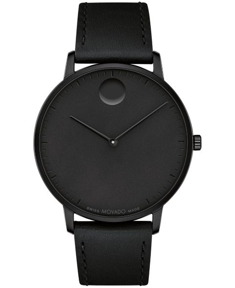 Часы Movado Unisex Face Swiss Quartz Black Leather Watch, 41mm