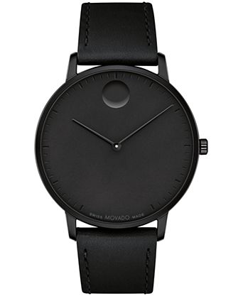 Unisex Face Swiss Quartz Black Leather Watch, 41mm