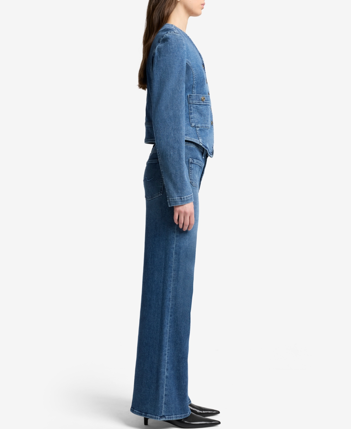 7 For All Mankind Juniors Collarless Jacket In Blue