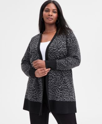 I.N.C. International Concepts - Plus Size Animal Jacquard Cardigan