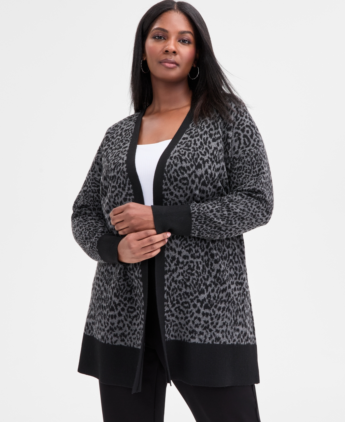 I.n.c. International Concepts Plus Animal Jacquard Cardigan, Macy's Exclusive