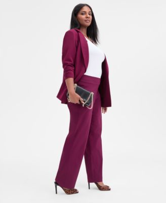 Plus Size 3/4-Sleeve Blazer & Mid-Rise Pull-On Straight-Leg Pants
