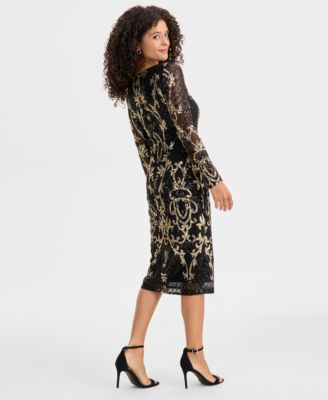Betsy & Adam Women's Sequin Embellished Long-Sleeve Sheath Dress
