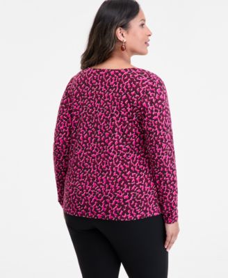 Plus Size Printed Asymmetric-Neck Top, Macy's Exclusive 