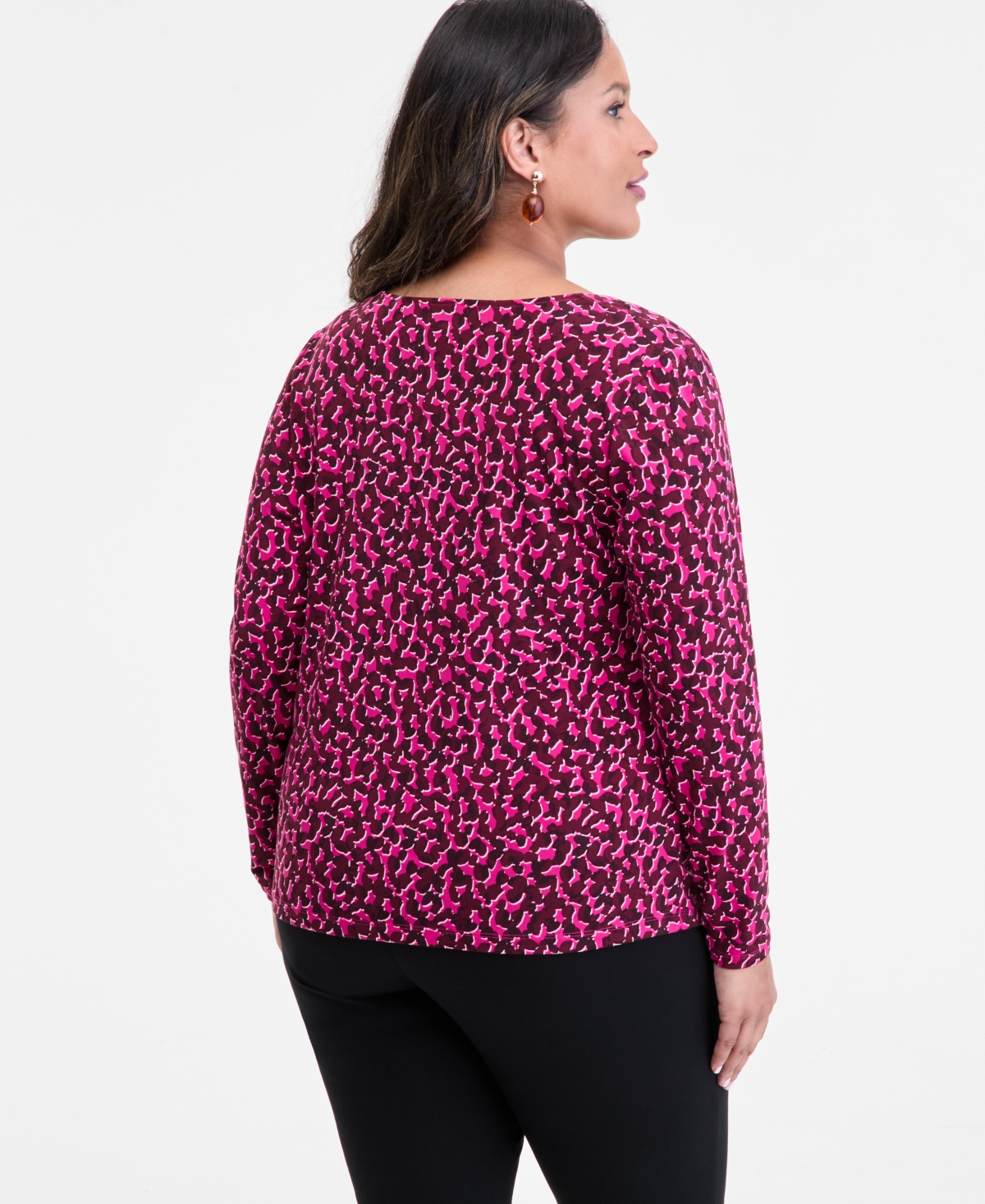 I.n.c. International Concepts Plus Printed Asymmetric-Neck Top, Macy's Exclusive