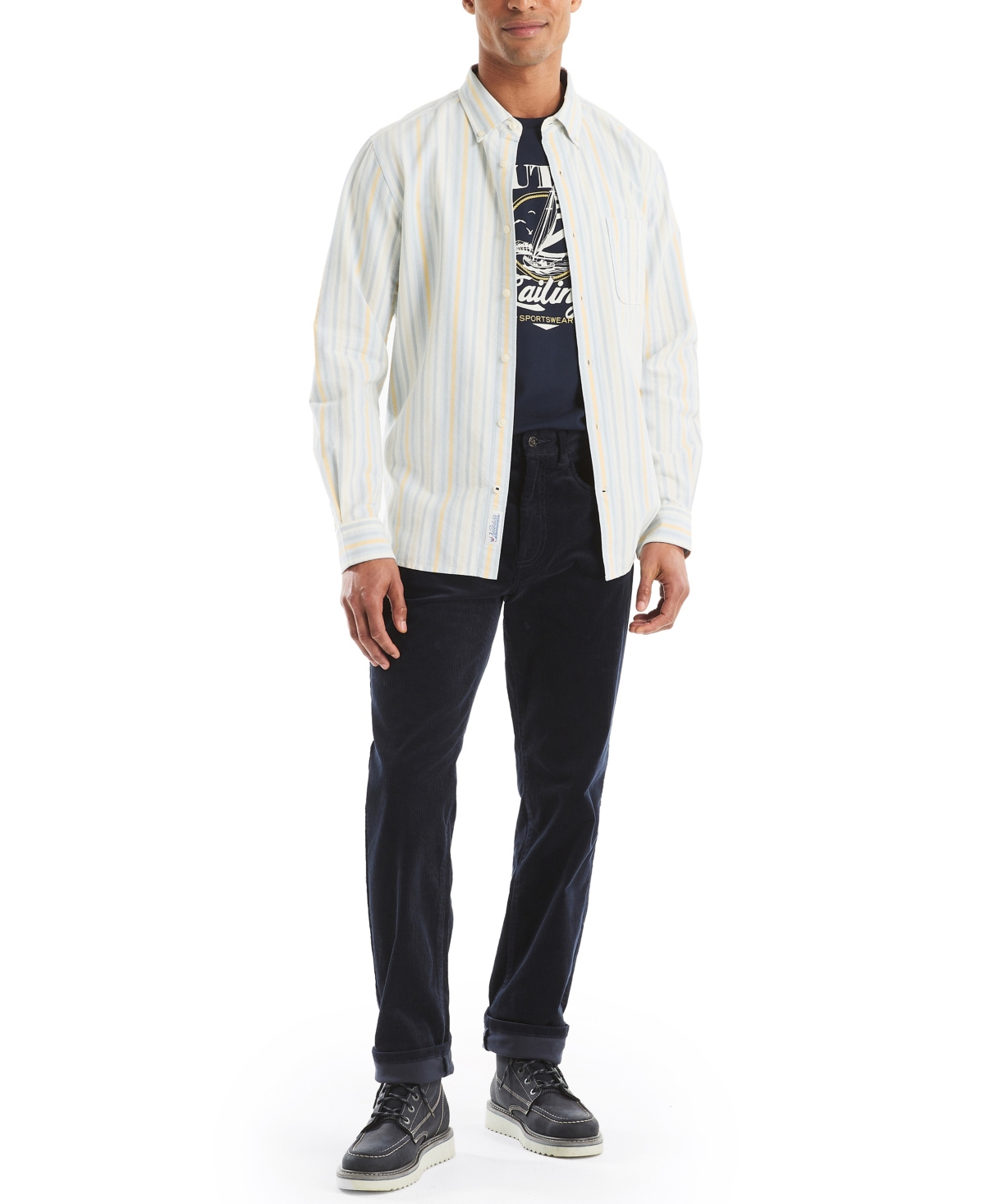 Nautica Men's Long Sleeve Button-down Shirt In White