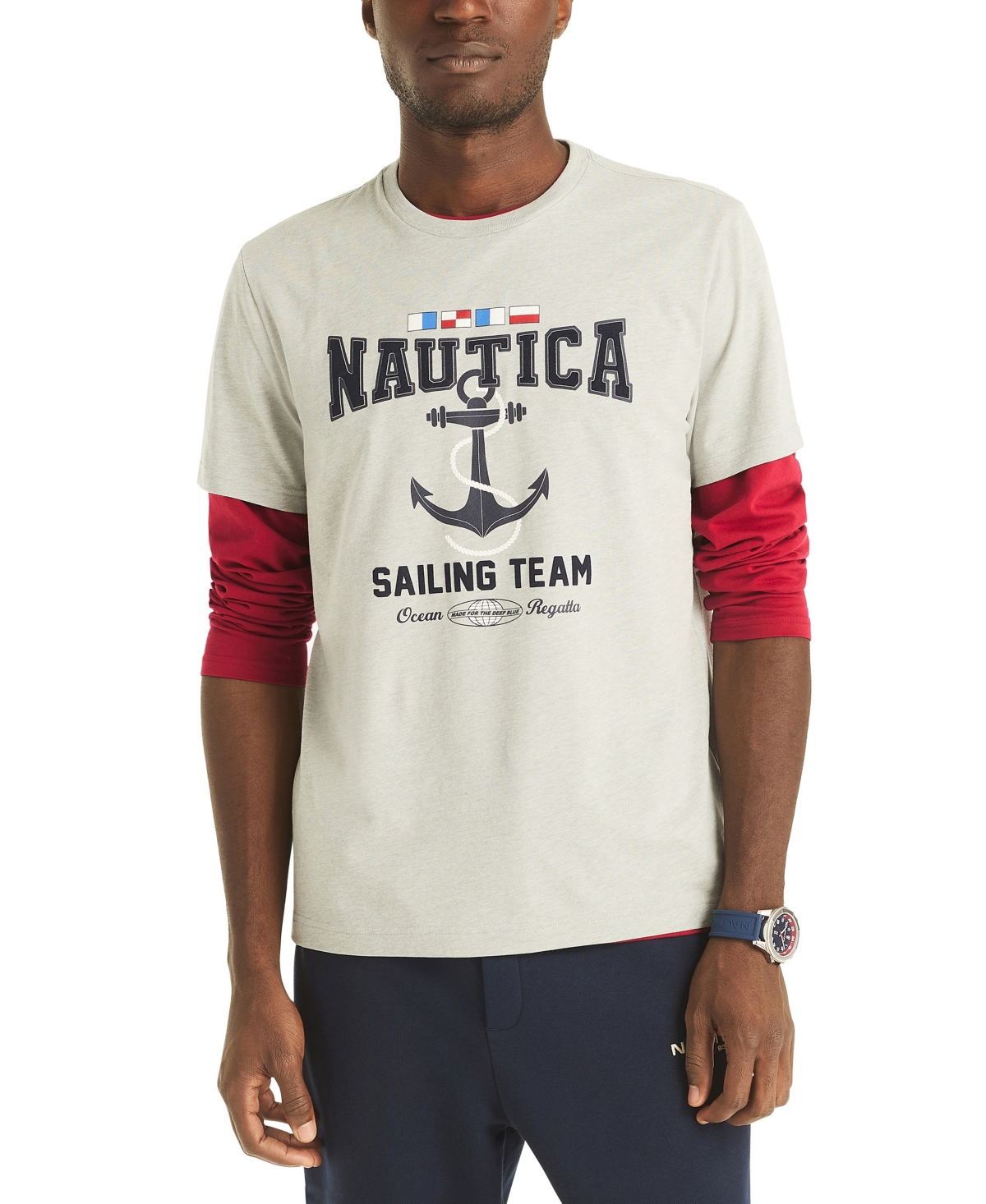 Men's Graphic Print Long Sleeve T-Shirt - Gray Heather
