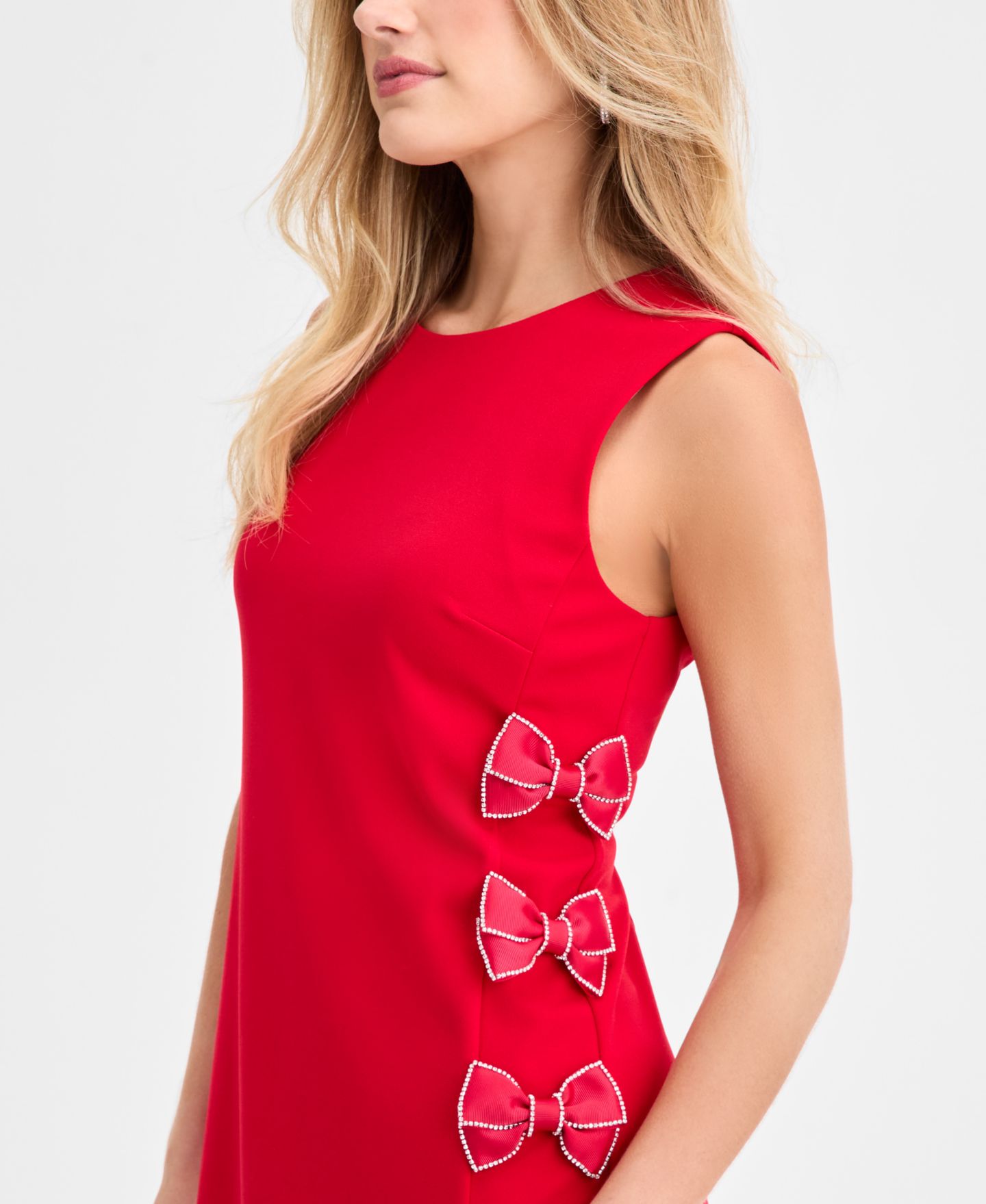Женское платье KARL LAGERFELD PARIS Bow Detail Crew Neck Sheath, цвет: Красный — фото 3
