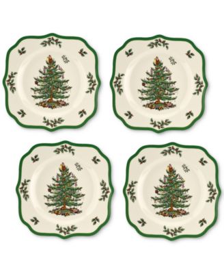 Spode - Christmas Tree Scalloped 9" Salad Plate, Set of 4