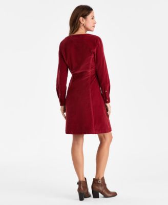 Women's Corduroy Button-Front V-Neck Dress, Macy's Exclusive