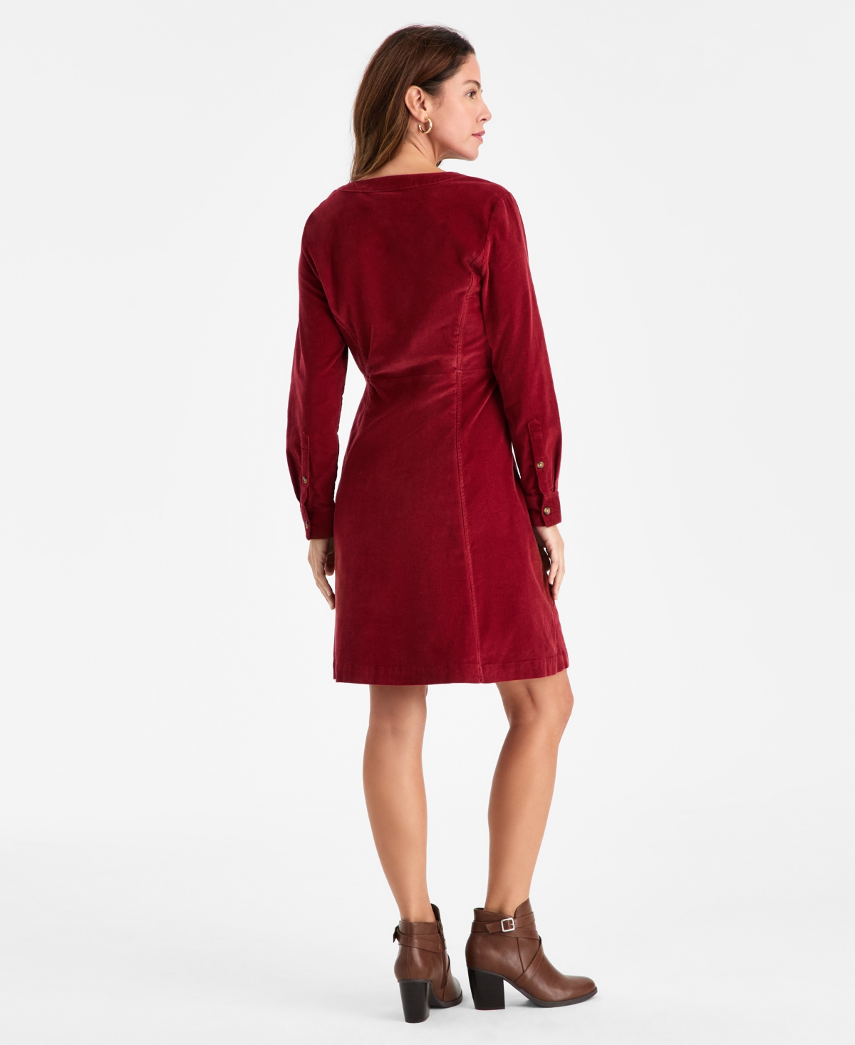 Style & Co Women's Corduroy Button-front V-neck Dress, Macy's Exclusive In Green