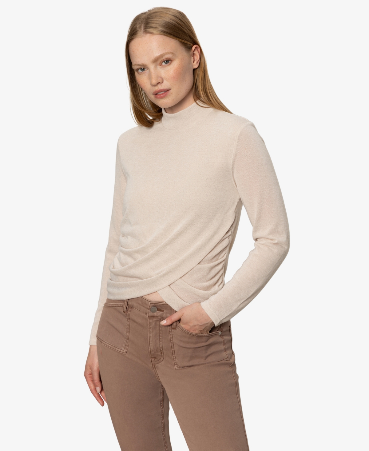 Sanctuary Long Sleeve Draped Mock Neck Top In Silver