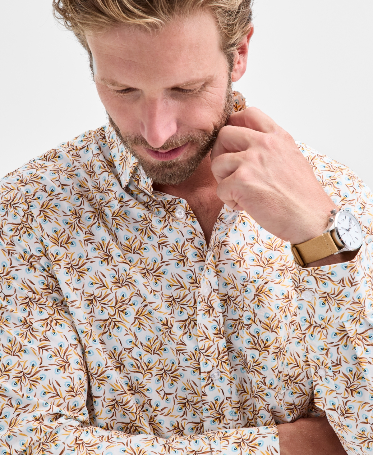 Club Room Men's Motta Short Sleeve Floral Print Button-Down Shirt, Macy's Exclusive