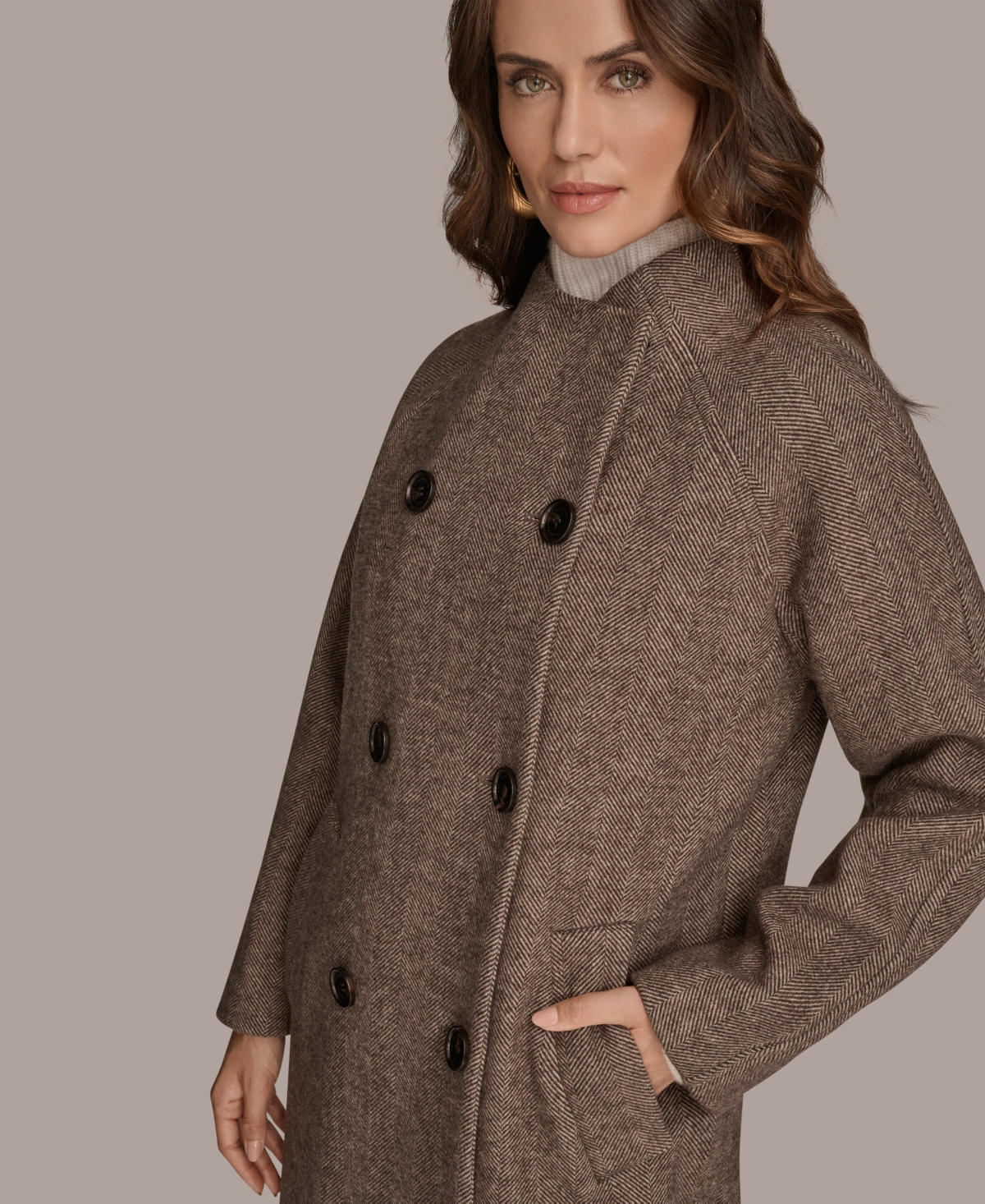 Donna Karan Women's Buttoned Maxi Wool-blend Coat In Brown