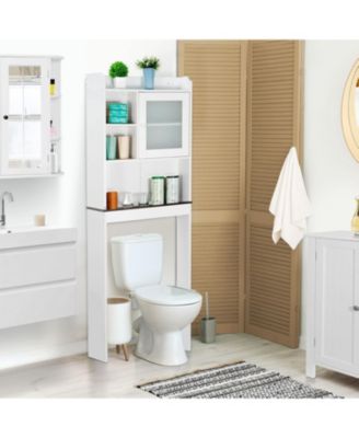 White Over The Bathroom Storage Cabinet, Freestanding Wood Space-Saving Organizer with Glass Door & Adjustable Shelves