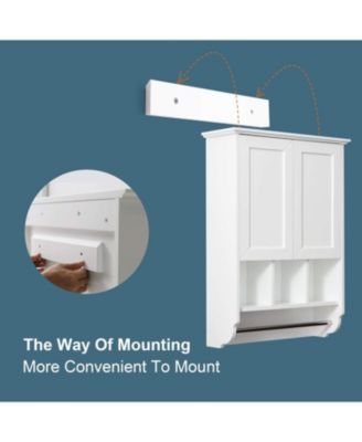 23x32" White Bathroom Wall Cabinet with Towel Bar & Adjustable Shelves - Over Storage for Bath, Kitchen, Laundry