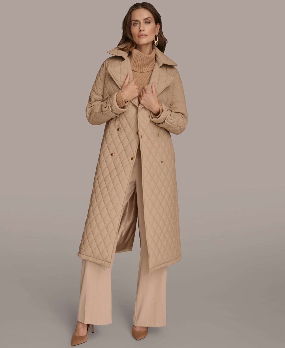 Donna Karan Women's Belted Maxi Quilted Coat In Neutral