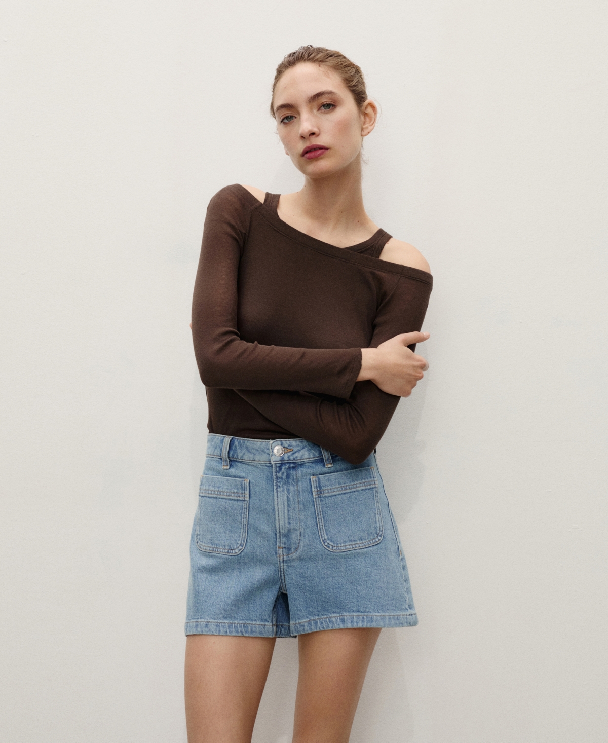 Mango Patch Pocket Denim Shorts In Blue