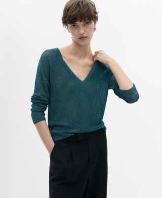 MANGO - Women's V-Neck Lurex Sweater