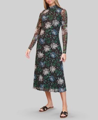 Almost Famous Juniors' Printed-Mesh Long-Sleeve Midi Dress