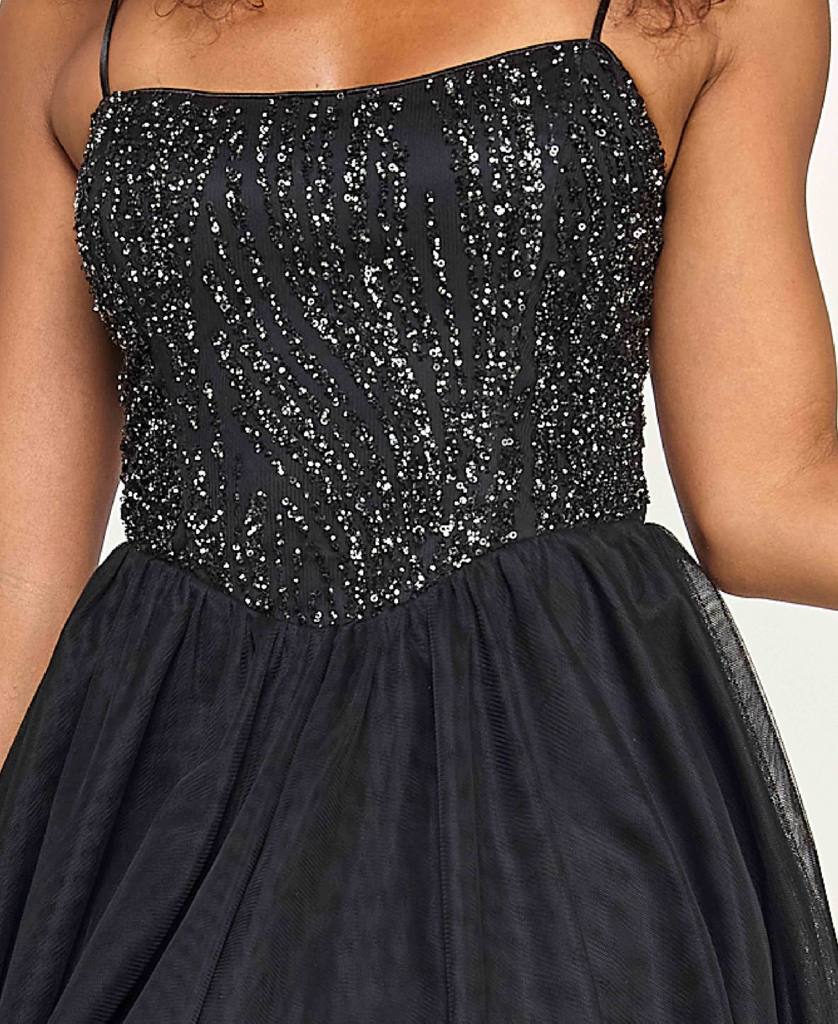 Seni & Cade Juniors' Sequin Top Tulle Bottom Short Dress In Black
