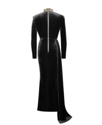 Women Zenaida Black Cutout High Slit Velvet Gown