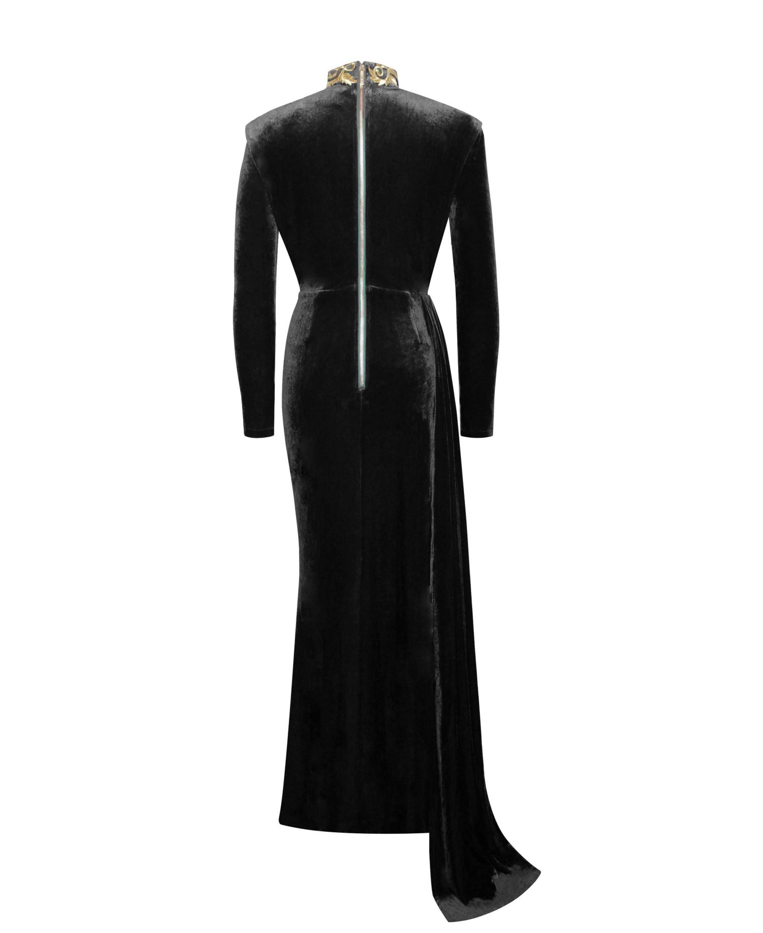Women Zenaida Black Cutout High Slit Velvet Gown