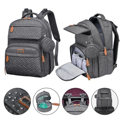 BabbleRoo Kids Diaper Bag Backpack Versatile Bag Travel Mummy Bag with Changing Pad & Accessories, Light Gray - Dark gray