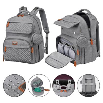 BabbleRoo Kids Diaper Bag Backpack Versatile Bag Travel Mummy Bag with Changing Pad & Accessories, Light Gray - Light gray
