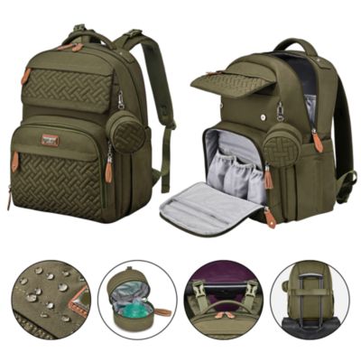 BabbleRoo Kids Diaper Bag Backpack Versatile Bag Travel Mummy Bag with Changing Pad & Accessories, Light Gray - Army green