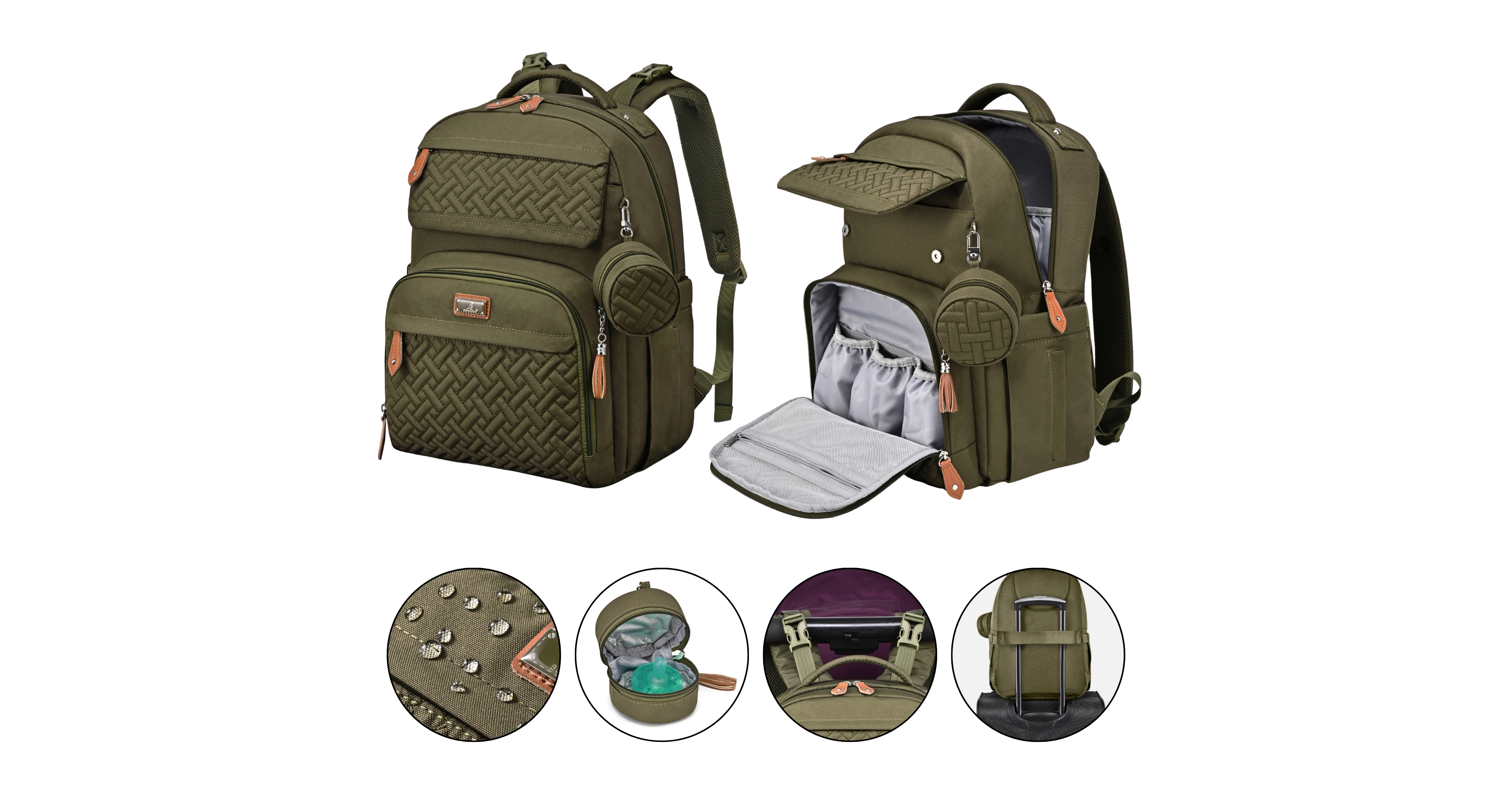 BabbleRoo Kids Diaper Bag Backpack Versatile Travel Mummy with Changing Pad & Accessories, Light Gray