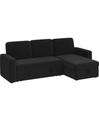 L-Shaped Reversible Sleeper Sectional Sofa with Chaise & USB & Type-C Ports Dark Gray