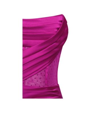 Women Holly Fuchsia Crystallized Corset High Slit Satin Gown