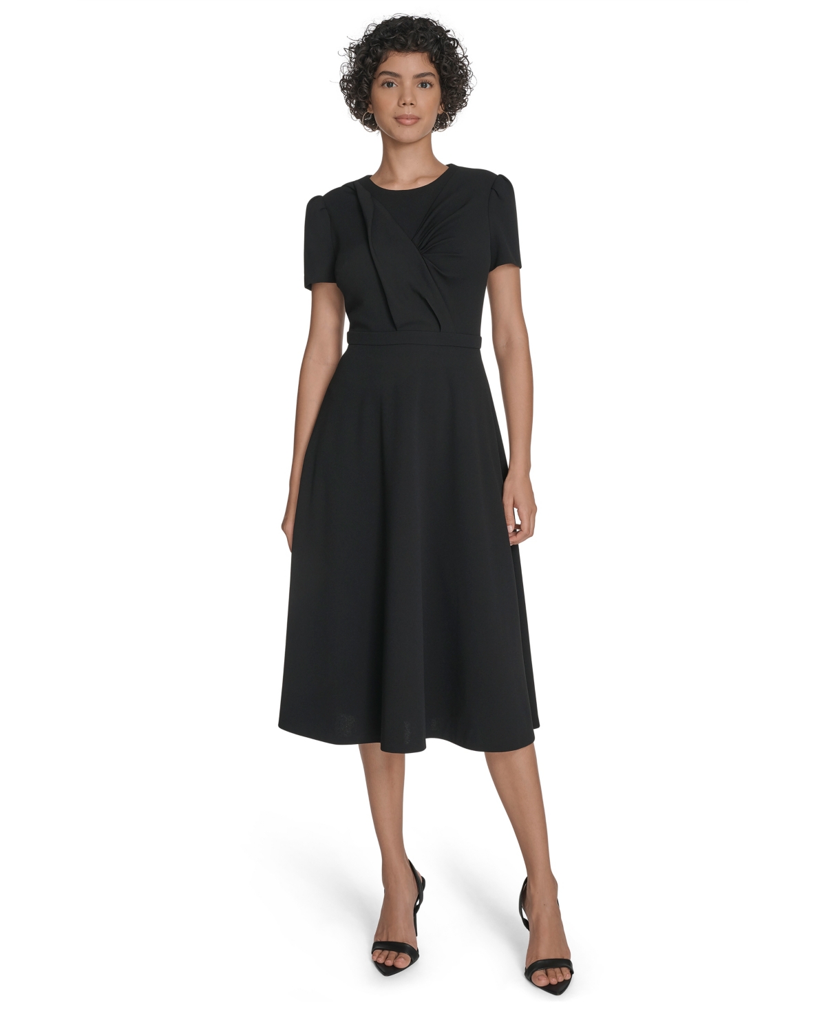 Calvin Klein Women's Short Sleeve Ruched Midi Dress In Black